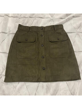 Banana Republic Skirt Women 8 Green A-Line Mini Suede Button Up Flap Pockets